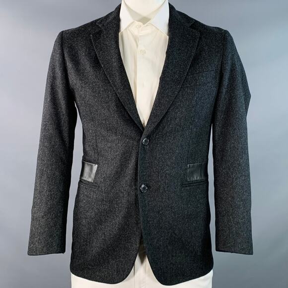 HERMES Size 42 Grey Heather Wool Lamb Leather Notch Lapel Sport Coat - Picture 1 of 9